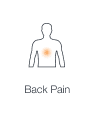 Illustration of a human body highlighting the area on the back indicating pain.