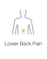 Illustration of a human body highlighting the lumbar region indicating lower back pain.