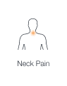 Illustration of a human body highlighting the cervical spine indicating neck pain.