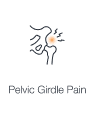 An illustration depicting pain and inflammation in the pelvic girdle, indicating pelvic girdle pain.