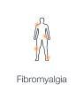 Illustration of human body highlighting areas of pain and tenderness in muscles and soft tissues showing fibromyalgia.