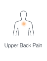 Illustration of human body highlighting the area of upper back indicating pain.